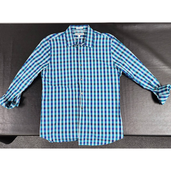 Express Other - Express Men's Extra Slim Fit Blue Pattern Button Up Dress Shirt - Size Large